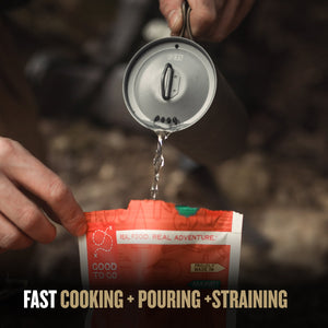 GeoPress Titanium allows fast cooking, pouring and straining / Covert Black / Olive Drab / Coyote Brown