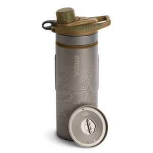 Grayl GeoPress Titanium Filter and Purifier Water Bottle PLUS Strainer Lid – 24 Fluid Ounces / Cart View / Plus Cook Lid / Coyote Brown