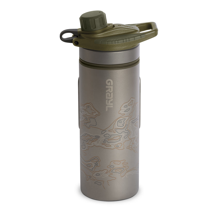 Grayl GeoPress Titanium Filter and Purifier Water Bottle – 24 Fluid Ounces / Cart View / Standard / Olive Drab