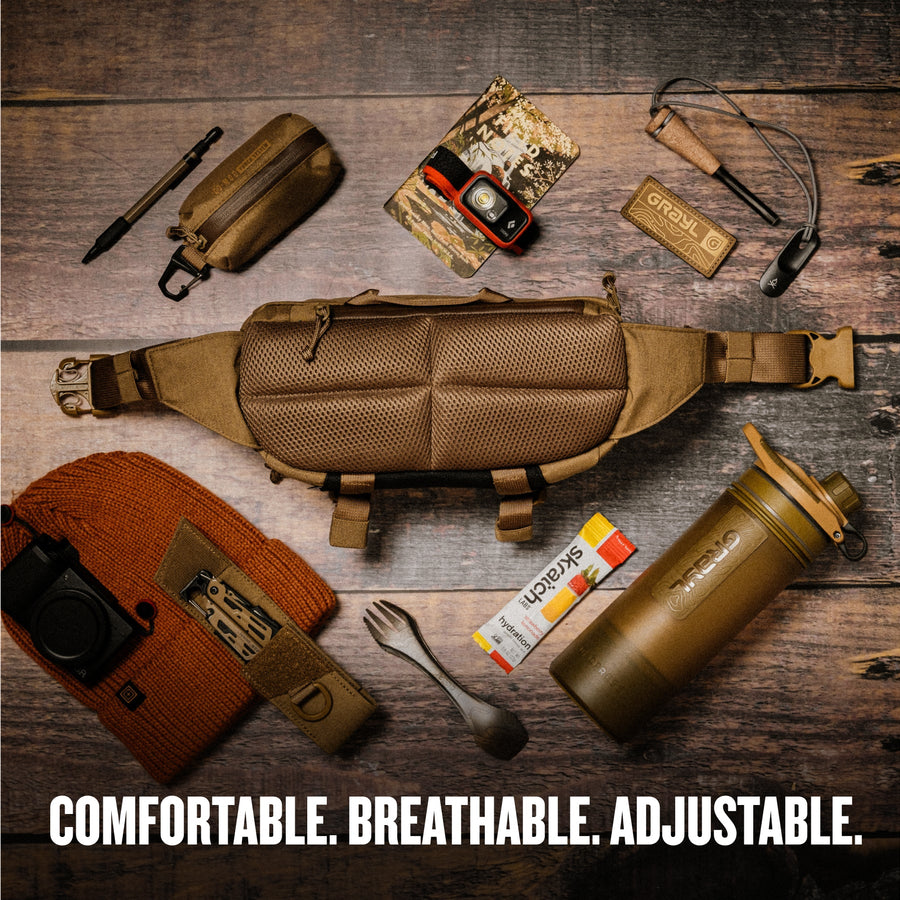Grayl® Transport Hip Pack & Crossbody Sling / Comfortable Breathable Adjustable / Wander Blue / Covert Black / Coyote Brown / Olive Drab